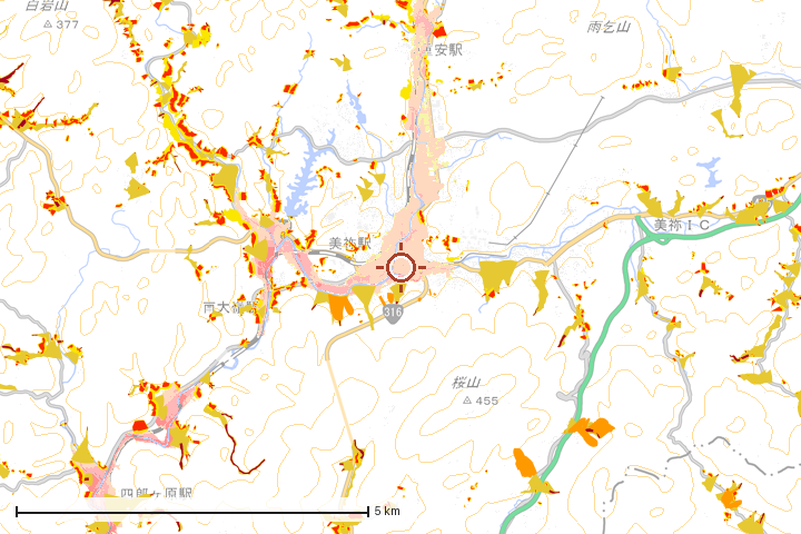 美祢市周辺のハザード重ね図