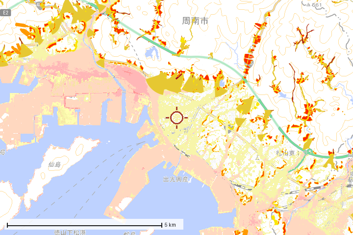 周南市周辺のハザード重ね図