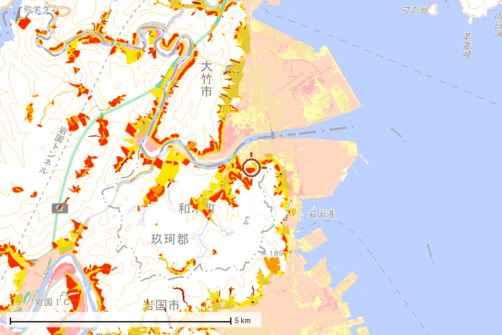和木町周辺のハザード重ね図
