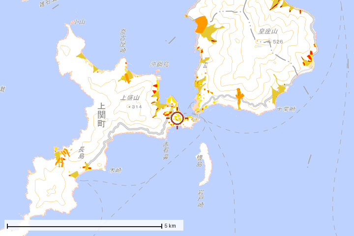 上関町周辺のハザード重ね図