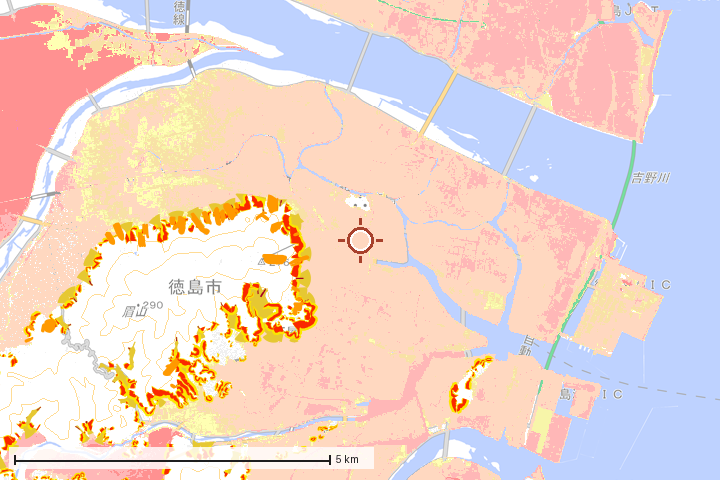 徳島市周辺のハザード重ね図