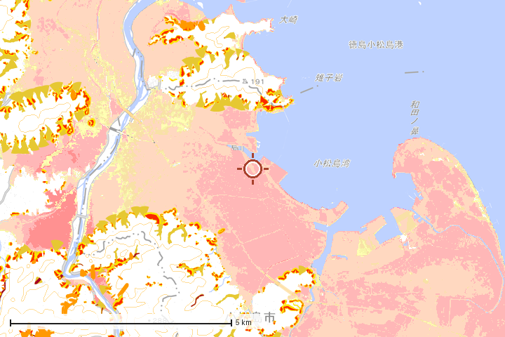 小松島市周辺のハザード重ね図