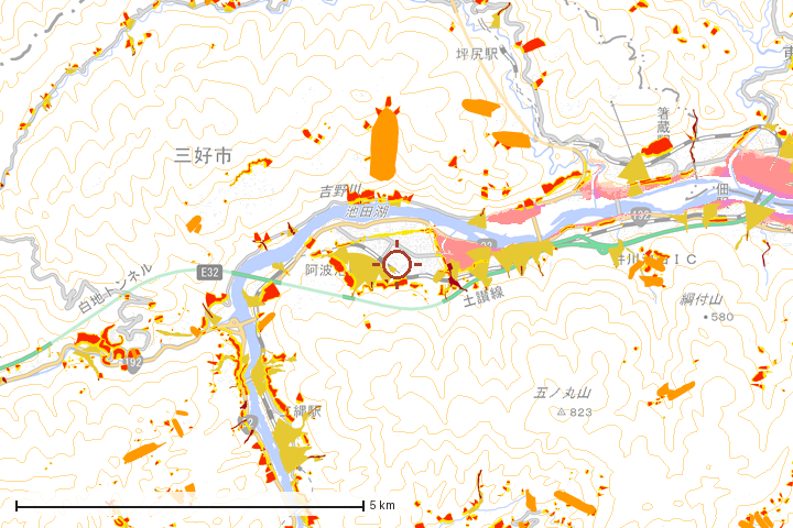 三好市周辺のハザード重ね図