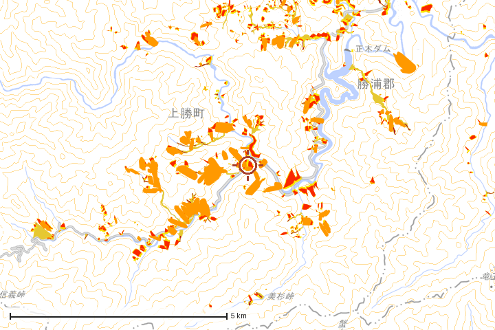 上勝町周辺のハザード重ね図