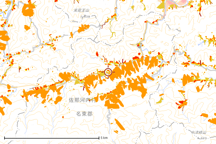 佐那河内村周辺のハザード重ね図
