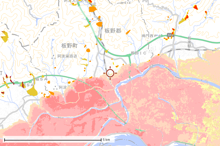 板野町周辺のハザード重ね図