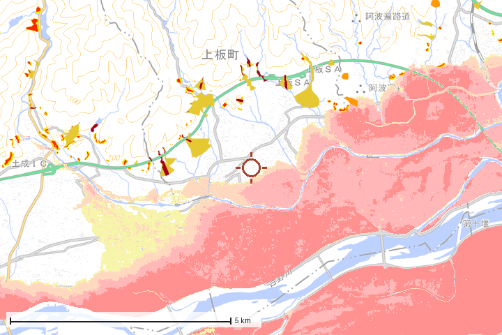 上板町周辺のハザード重ね図