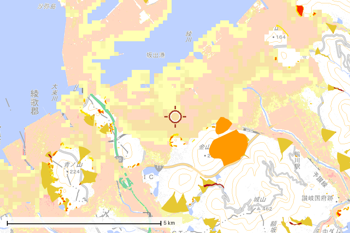 坂出市周辺のハザード重ね図