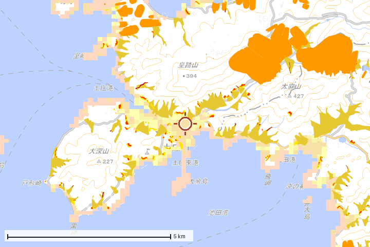 土庄町周辺のハザード重ね図