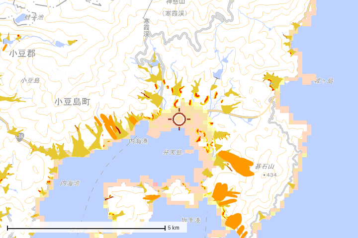 小豆島町周辺のハザード重ね図