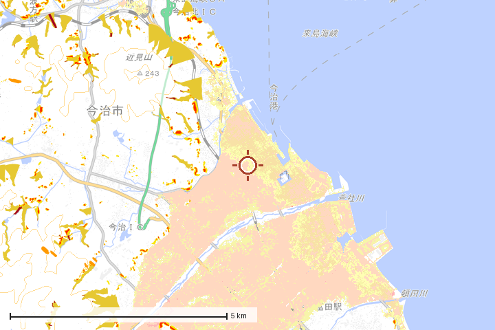 今治市周辺のハザード重ね図