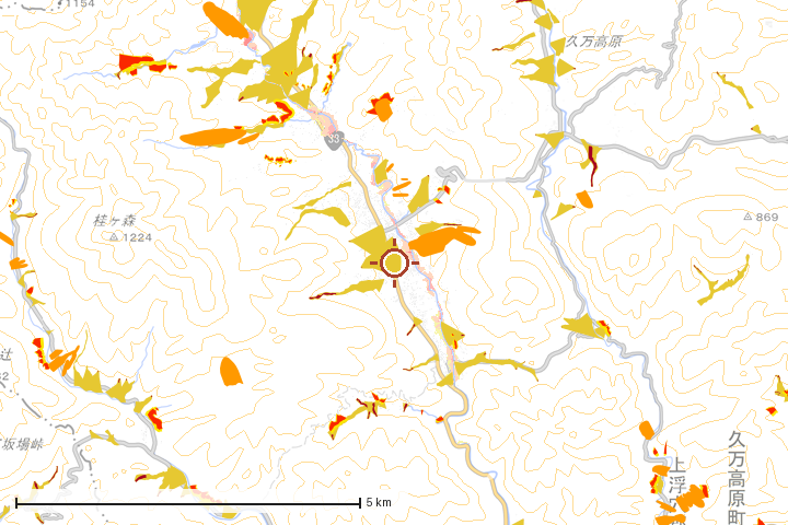 久万高原町周辺のハザード重ね図