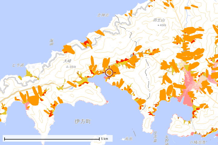 伊方町周辺のハザード重ね図