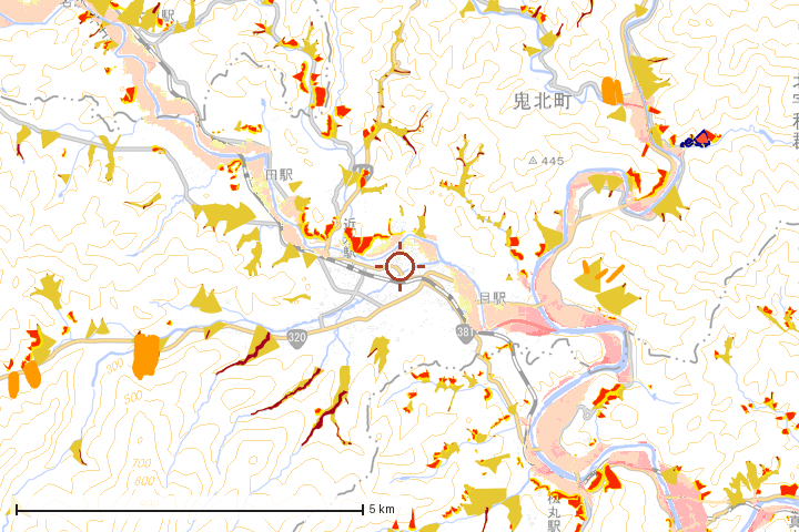 鬼北町周辺のハザード重ね図