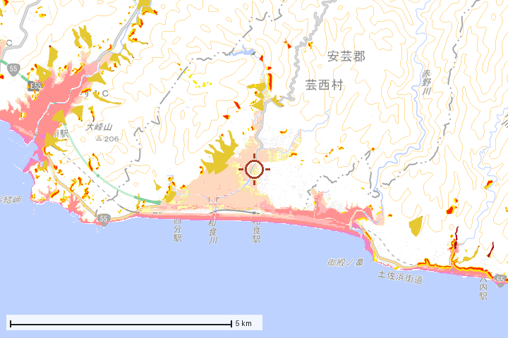 芸西村周辺のハザード重ね図