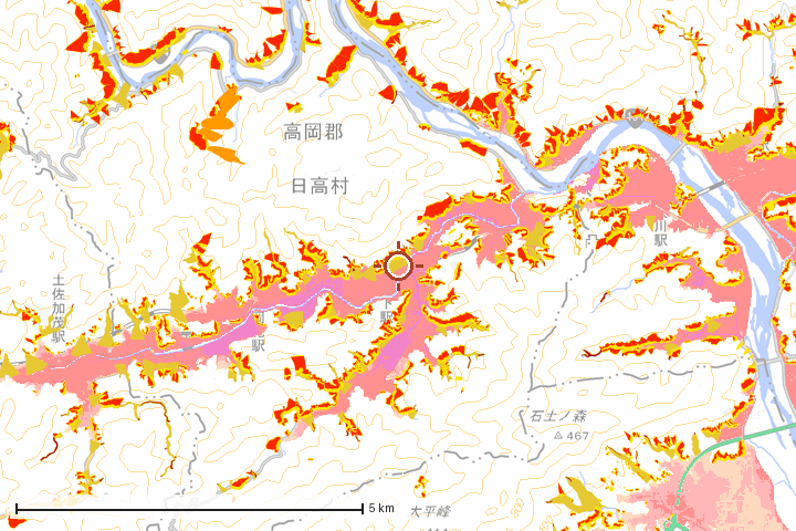 日高村周辺のハザード重ね図