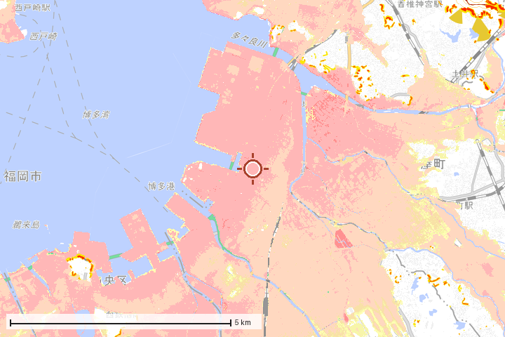 福岡市東区周辺のハザード重ね図