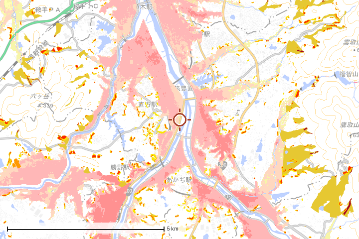 直方市周辺のハザード重ね図