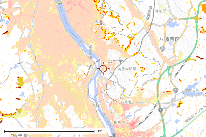 中間市周辺のハザード重ね図