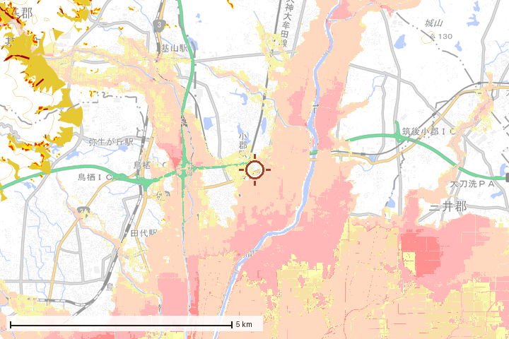 小郡市周辺のハザード重ね図