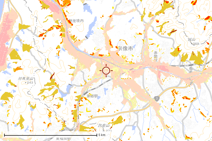宗像市周辺のハザード重ね図