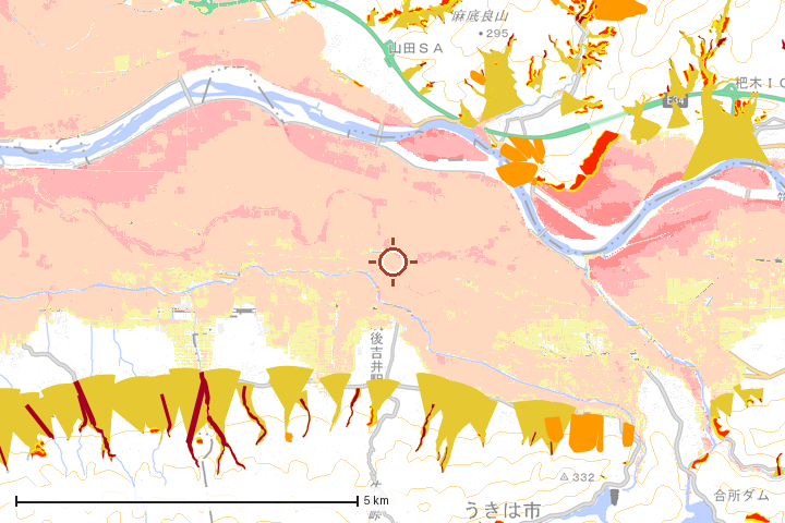 うきは市周辺のハザード重ね図