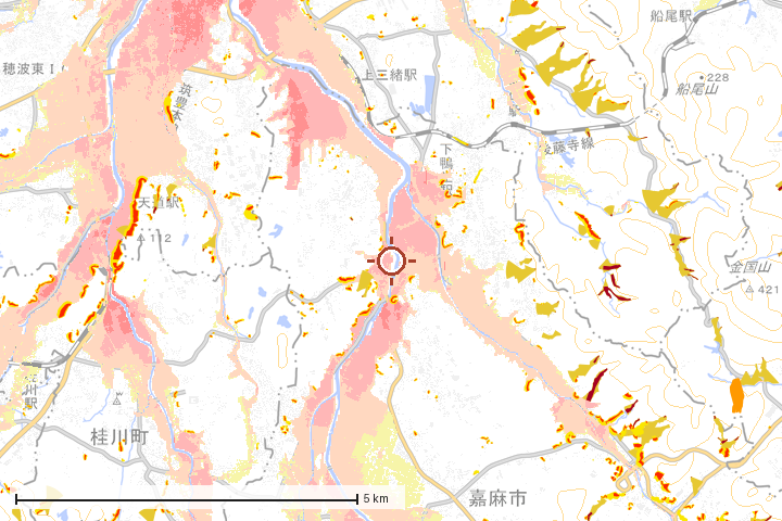 嘉麻市周辺のハザード重ね図