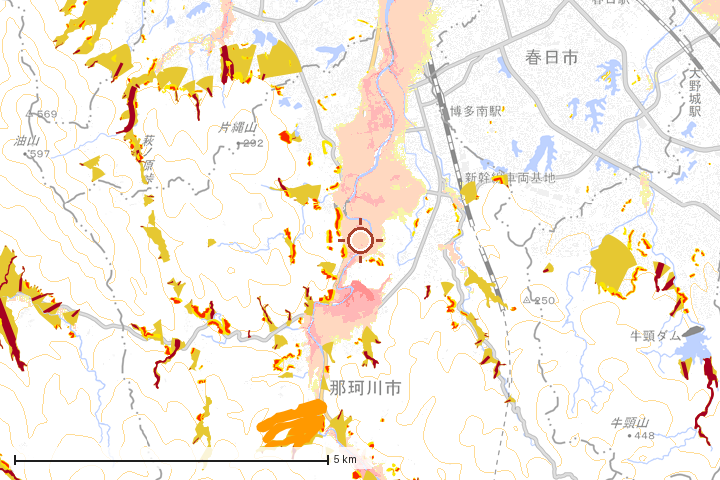 那珂川市周辺のハザード重ね図