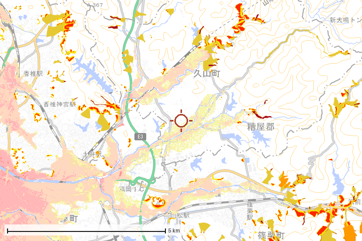 久山町周辺のハザード重ね図