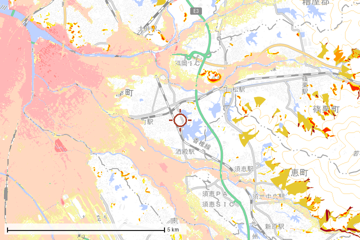 粕屋町周辺のハザード重ね図