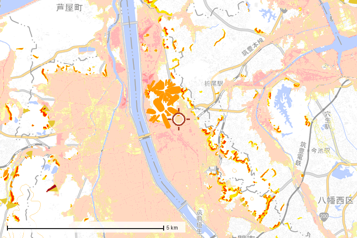 水巻町周辺のハザード重ね図