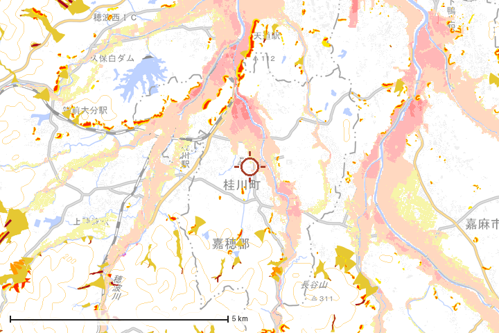 桂川町周辺のハザード重ね図