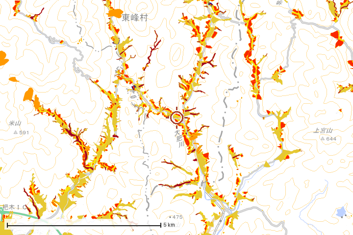 東峰村周辺のハザード重ね図