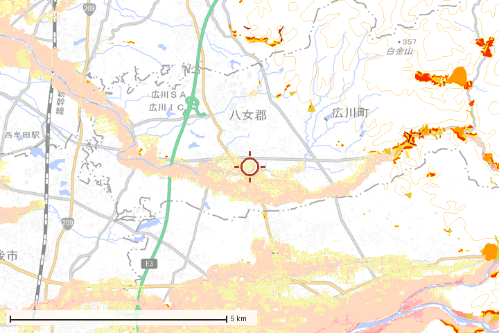 広川町周辺のハザード重ね図