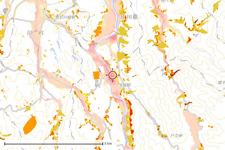 添田町周辺のハザード重ね図