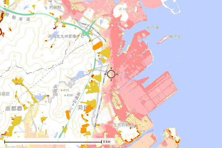 苅田町周辺のハザード重ね図