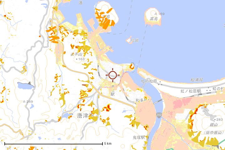 唐津市周辺のハザード重ね図