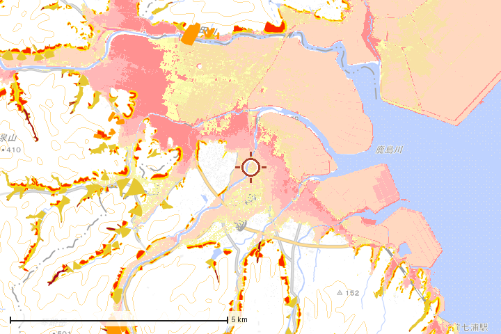 鹿島市周辺のハザード重ね図
