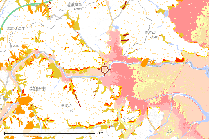 嬉野市周辺のハザード重ね図