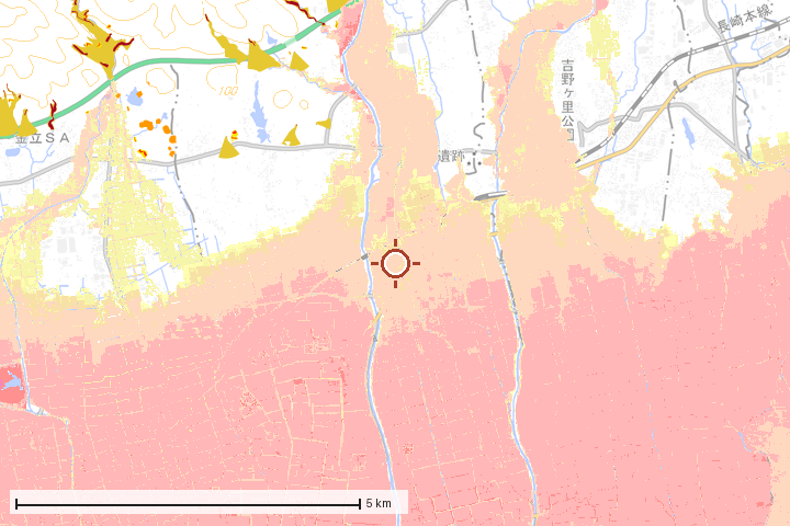 神埼市周辺のハザード重ね図