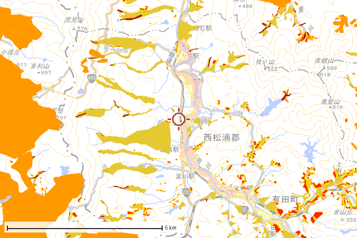 有田町周辺のハザード重ね図