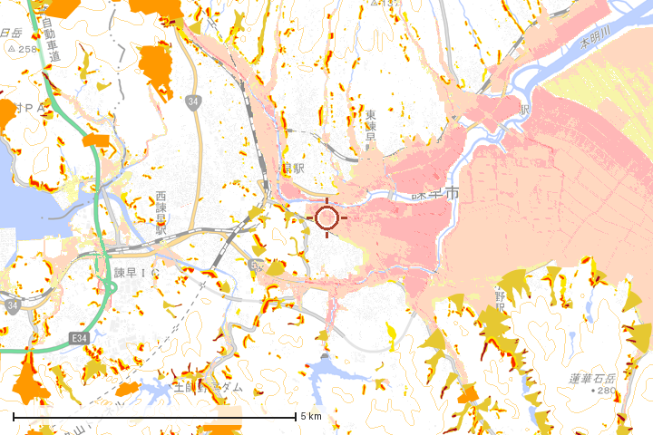 諫早市周辺のハザード重ね図
