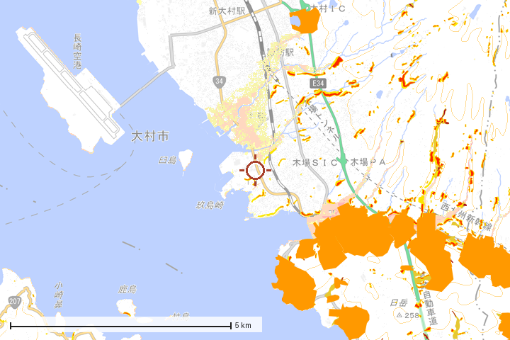 大村市周辺のハザード重ね図