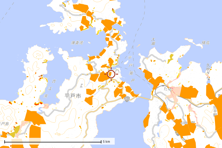 平戸市周辺のハザード重ね図