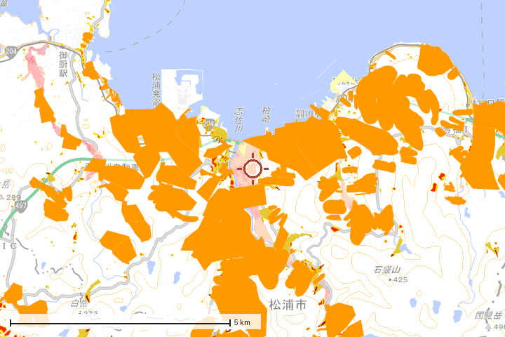 松浦市周辺のハザード重ね図