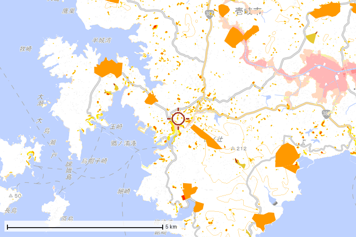 壱岐市周辺のハザード重ね図