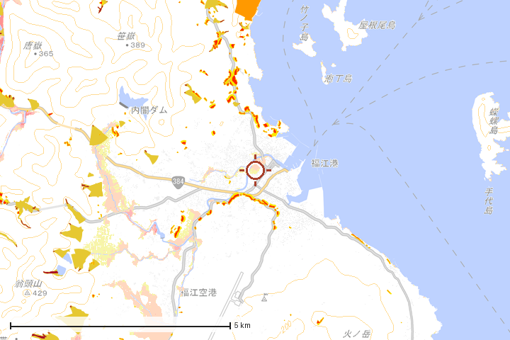 五島市周辺のハザード重ね図