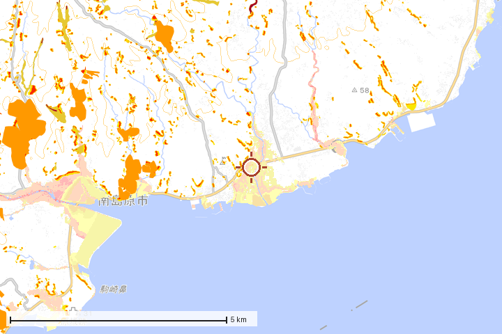 南島原市周辺のハザード重ね図