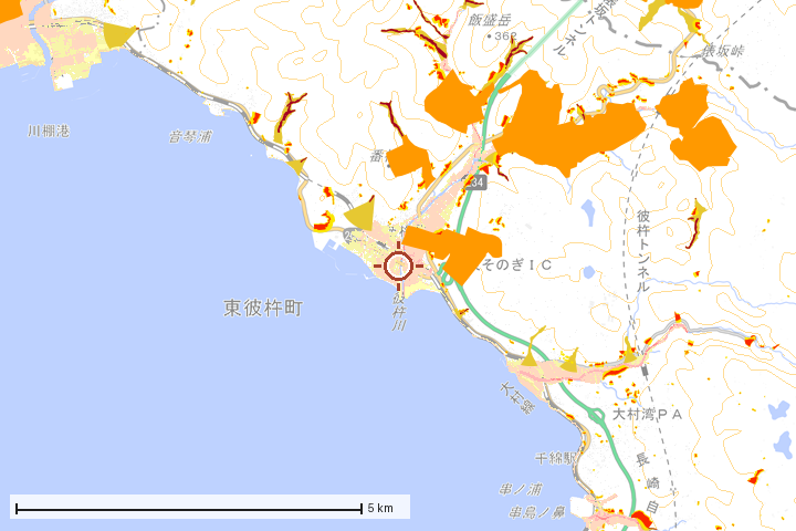 東彼杵町周辺のハザード重ね図