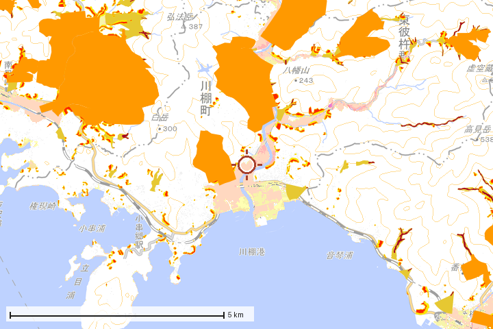 川棚町周辺のハザード重ね図